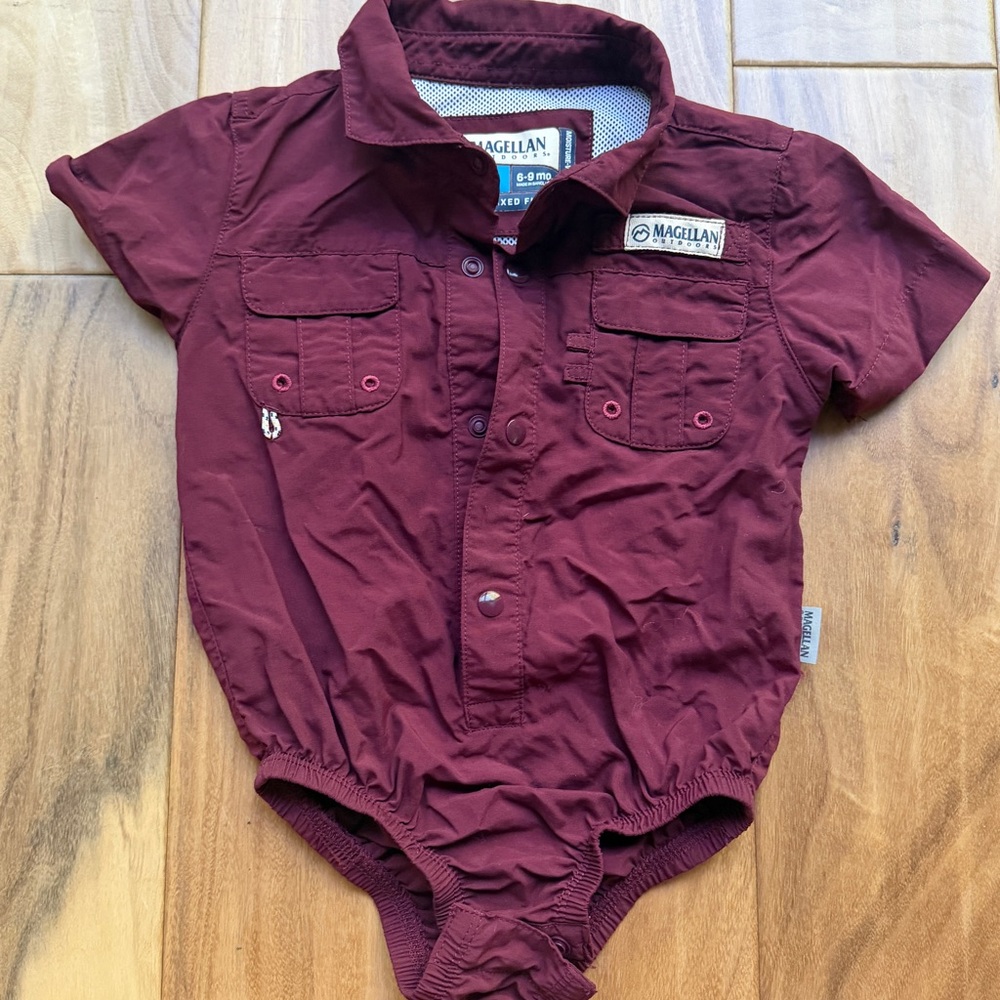 Magellan Outdoors Maroon Short-Sleeve Onesie